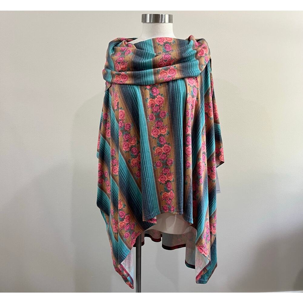 Crazy Train Floral Western Rodeo Poncho Pullover Boho Colorful OS NWT